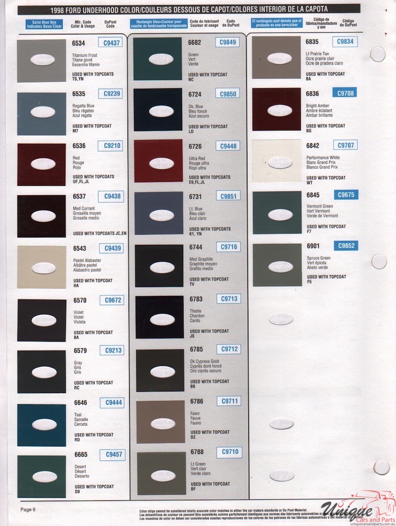 1998 Ford Paint Charts DuPont 6